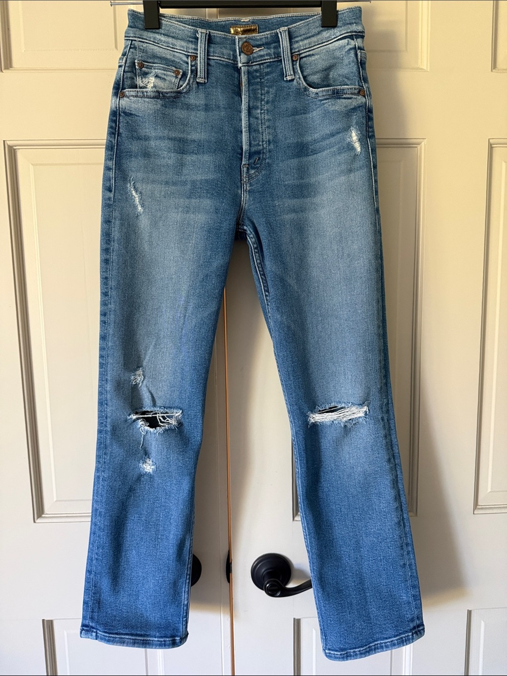 Motherhood Light Blue Distressed Straight Jeans